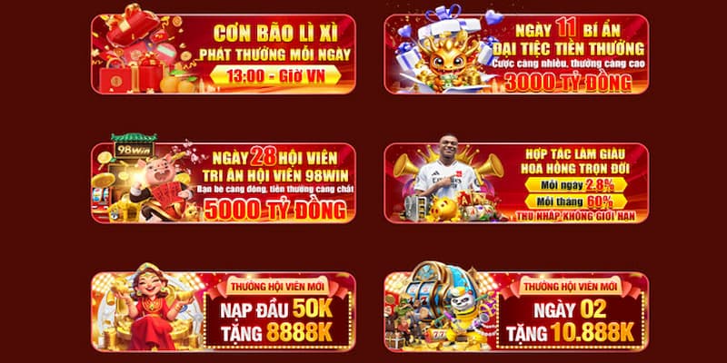 Khám phá các chương trình khuyến mãi 98win hấp dẫn năm 2024