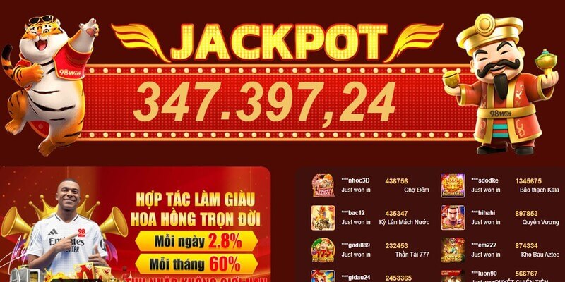 Phần thưởng trúng Jackpot cực khủng tại nổ hũ 98Win